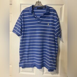 Polo Ralph Lauren Mens XL Blue White Striped Polo Shirt Yellow Pony Logo